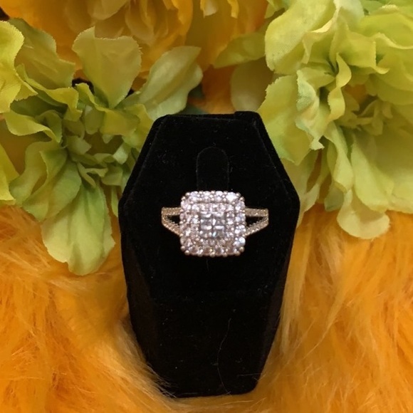 Sz 7 Square Setting  & Micro Pave Diamond Ring 925 NEW! - Picture 1 of 5